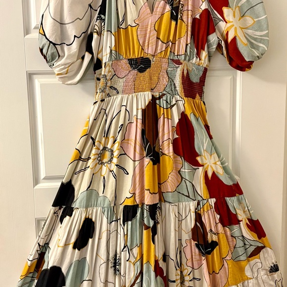 Anthropologie Dresses & Skirts - Anthropologie Floral Tiered Midi Dress in White, Yellow & Red